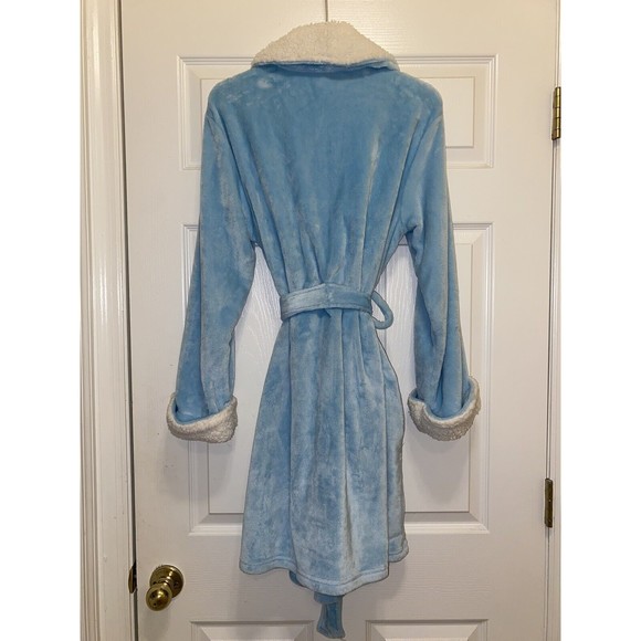 Women's Plush Long Sleeve Blue Robe Size Small Simply Styled Cozy Warm Soft - Picture 2 of 6